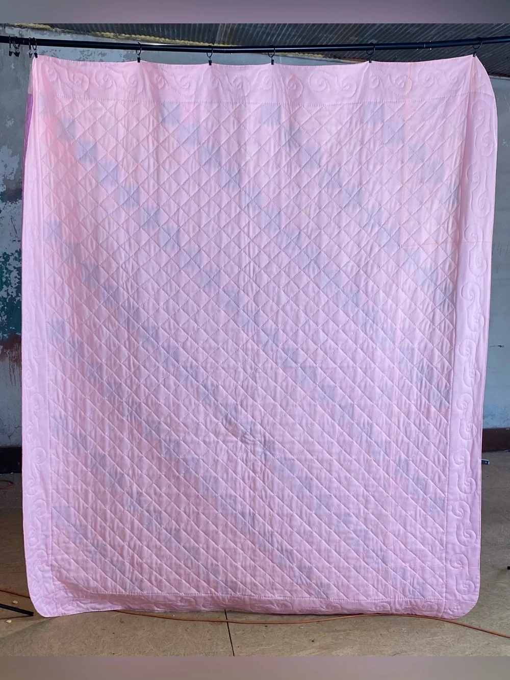 Vintage Polyester Jacob's Ladder Pink Brown Quilt 76